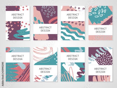 Abstract colorful backgrounds set. Hand drawn templates for card, flyer and invitation design. Vector illustration.