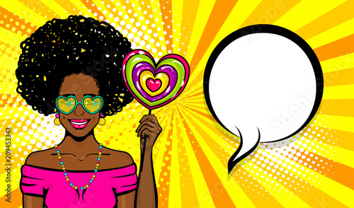 Pop art style woman speech bubble advertise