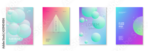 Cover fluid set with round shapes. Gradient circles on holographic background. Modern hipster template for placards, banners, flyers, report, brochure. Minimal cover fluid in vibrant neon colors.