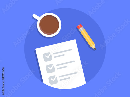 Check List Pen And Coffee Vector Icon