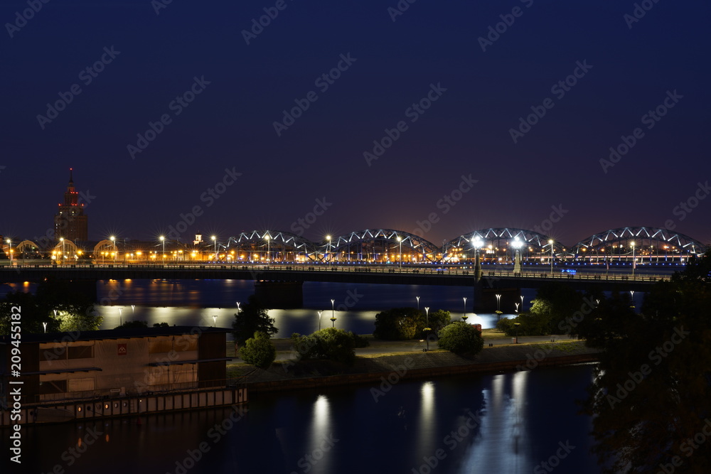 Landscape of Riga and the Daugava river at night