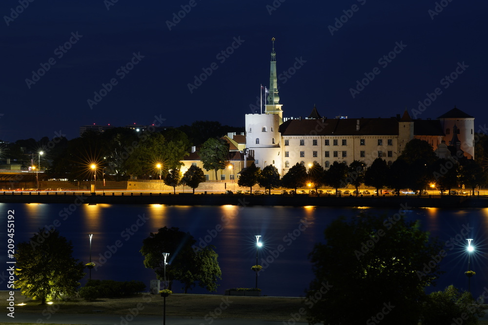 Landscape of Riga and the Daugava river at night