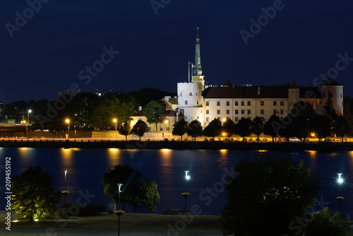 Landscape of Riga and the Daugava river at night