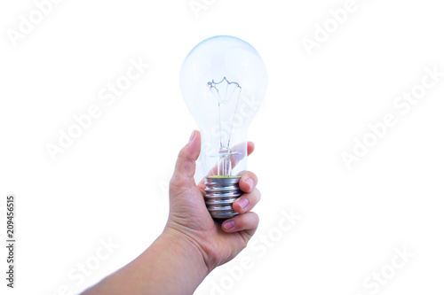 Innovation or creative concept, hand hold a lightbulb Isolated on white background with clipping path