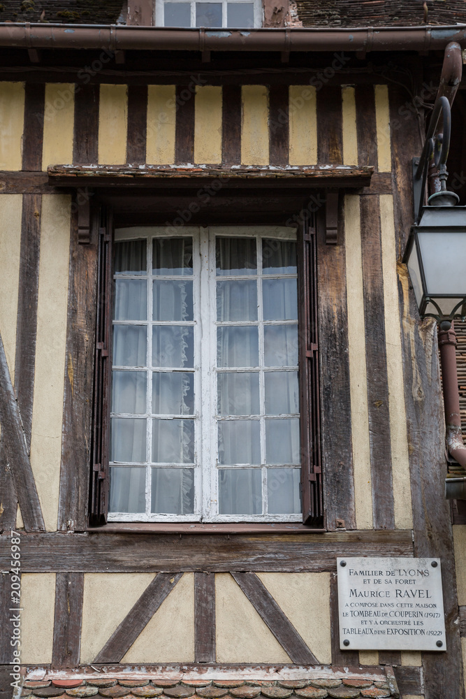 Timber framed house where the composer Maurice Ravel lived in Lyons la foret,  Haute Normandy, France Stock Photo