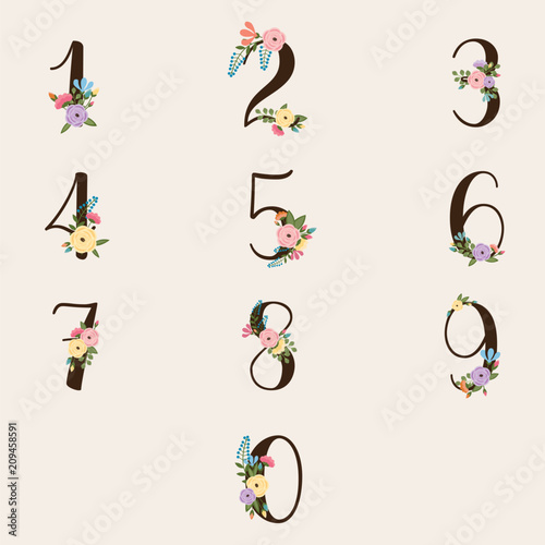 Calligraphic Numbers with Floral Decoration - vector eps10