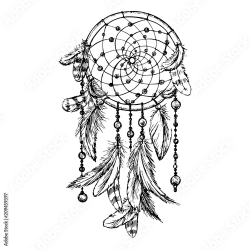 Dream catcher sketch. Hand drawn vector illustration.