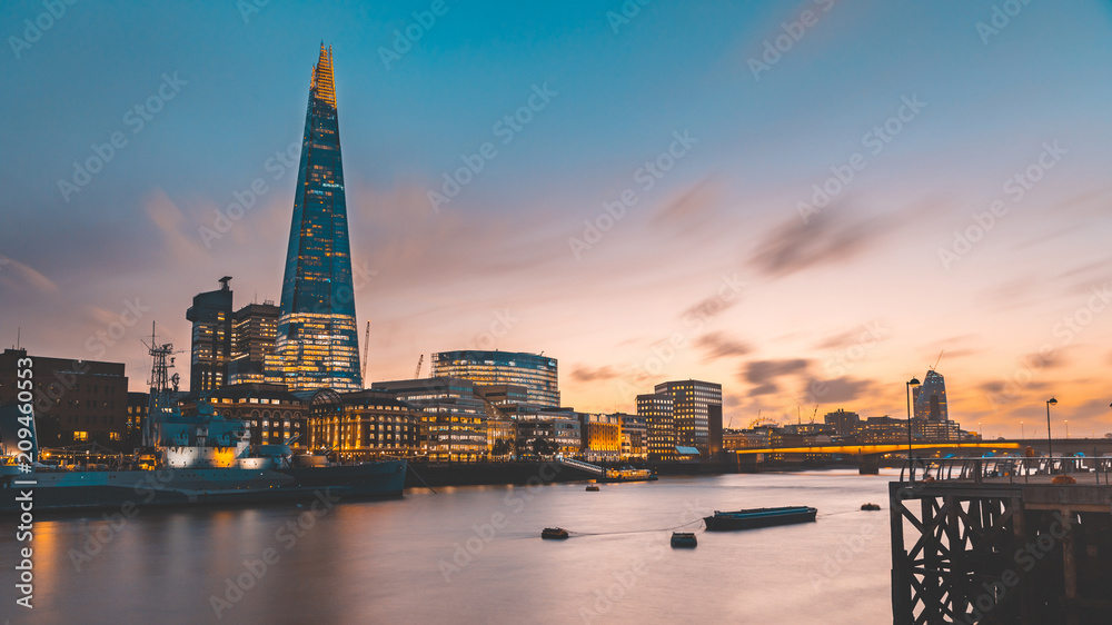 London skyline and Thames view at sunset