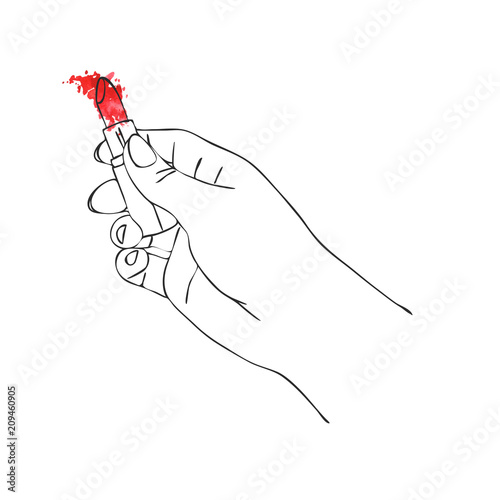 vector hand with lipstick tube