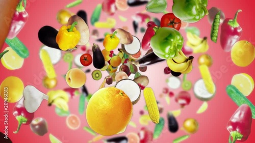 Falling FRUITS and VEGETABLES Ring Background, Loop, with Alpha Channel, 4k
