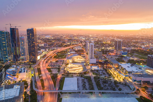 Aerial twilight over Downtown Miami Florida USA photo