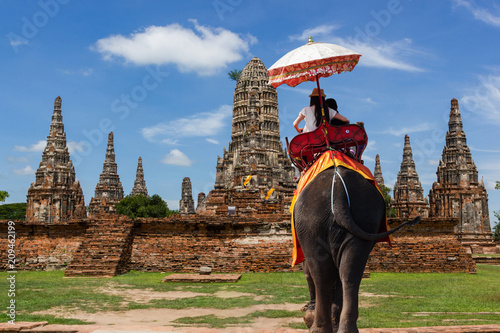 Elephant at Chaiwatthanaram Ayutthaya - the former capital city of Thailand - the more tourists visited each year. © piyaphunjun