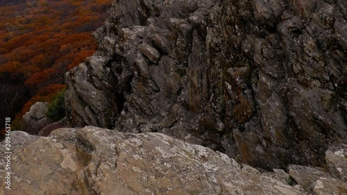 Tilt up view at Blue Ridge Mountains from Humpback Rocks in autumn