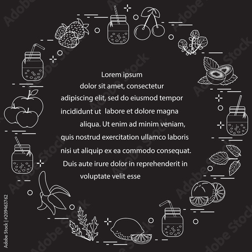 Jar with smoothies and ingredients for smoothie.