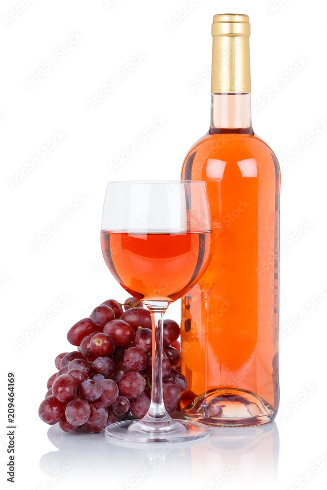 Wein Weinflasche Weinglas Flasche rose Glas Rosewein Weintrauben Alkohol  Getränk freigestellt Freisteller Stock Photo | Adobe Stock