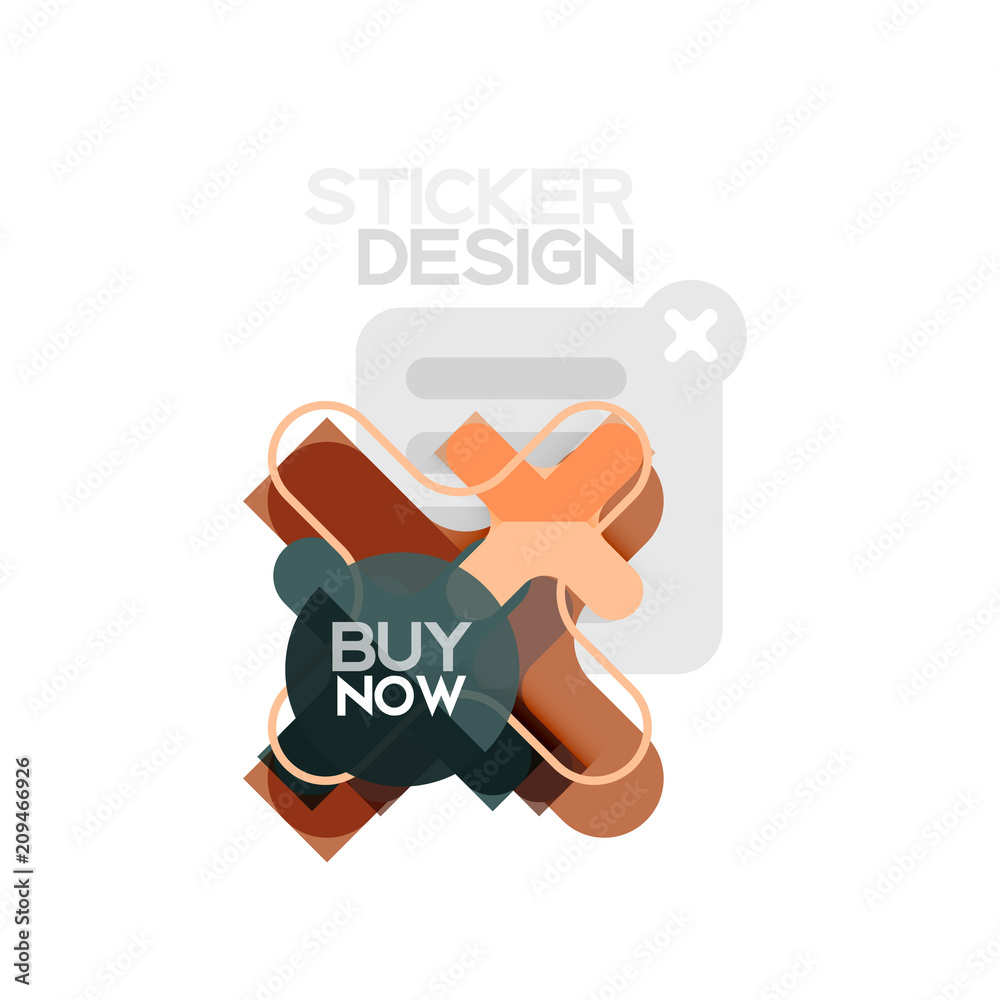 Flat design cross shape geometric sticker icon, paper style design with buy now sample text, for business or web presentation, app or interface buttons Flat design cross shape geometric sticker icon, paper style design with buy now sample text, for business or web presentation, app or interface buttons