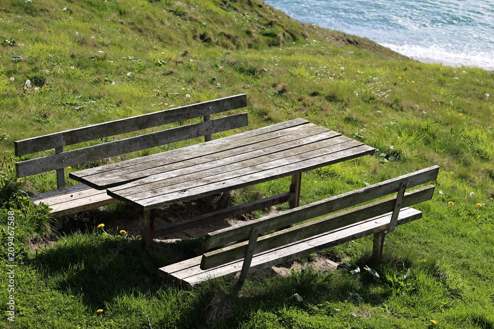 Fototapeta premium Wooden Bench Near the Sea