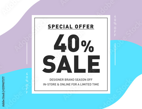 40% OFF Discount Special Offer Campaign. Creative Design Template for Newsletter, Banner, Coupon, Flyer. Promo Discount Holiday 40% Season Sale Limited Offer.