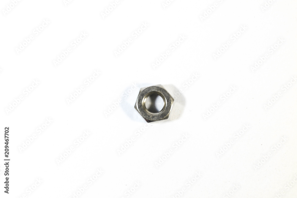 Metal bolt and nut isolated on white background
