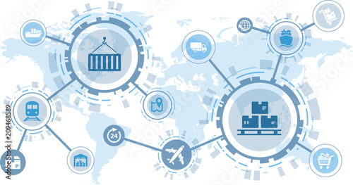 Modern logistics / supply chain management / delivery of goods - vector illustration