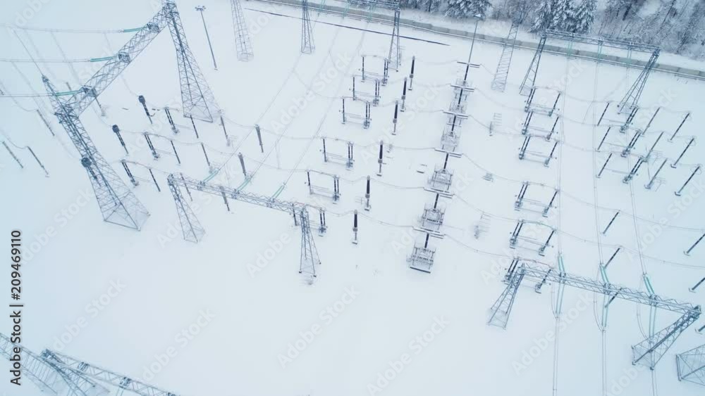 station with transformers against winter landscape station with transformers against winter landscape