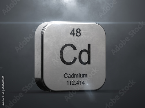 Cadmium element from the periodic table. Metallic icon 3D rendered with nice lens flare © concept w