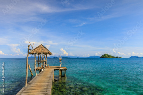 wooden bridge and cottage on tropical sea in Koh Mak island, Trat province,Thailand