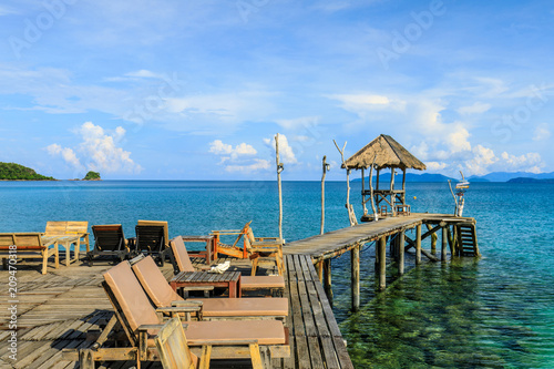 wooden bridge and cottage  on tropical sea  in  Koh Mak island  Trat province Thailand