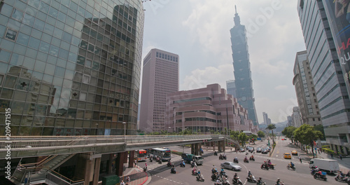 Taipei city street with 101 tower