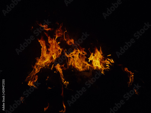 Isolated flames with burning grass blades, details