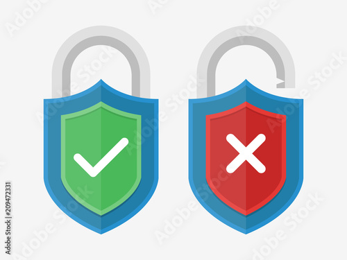 Set Lock and Unlock Shields Vector Icon