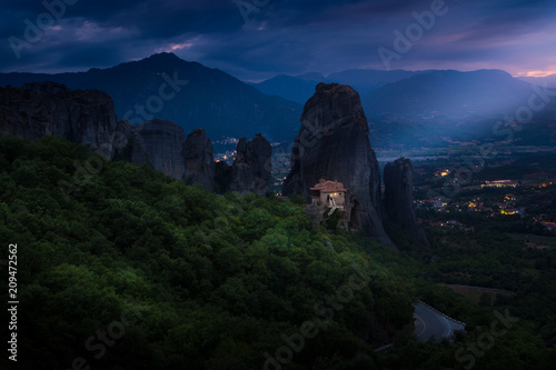 Mountain scenery with Meteora rocks and Monastery, landscape place of monasteries on the rock. photo