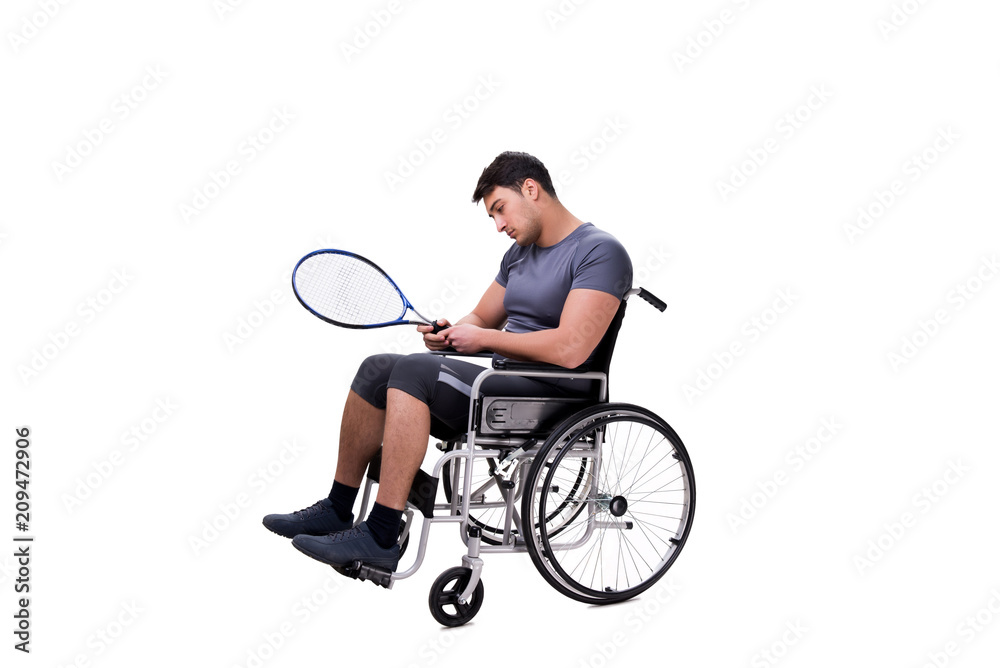 Tennis player recovering from injury on wheelchair