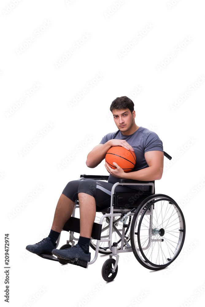 Basketball player recovering from injury on wheelchair Basketball player recovering from injury on wheelchair