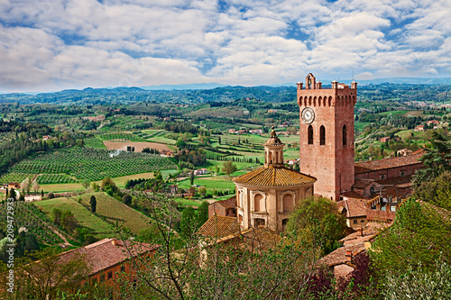 San Miniato, Pisa, Tuscany, Italy: landscape of the countryside and the church of the village