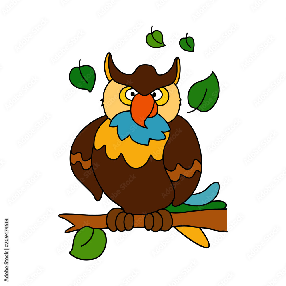 Fototapeta premium Owl cartoon illustration isolated on white background for children color book