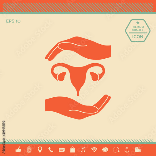 Hands holding Female uterus - protection symbol