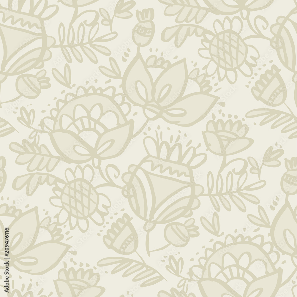 Fototapeta premium Seamless floral pattern with flowers and leaves