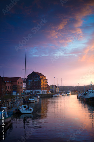 Lithuania, Klaipeda at night. Old Town and Dane river. photo