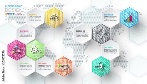Business hexagon net labels shape infographic bar.