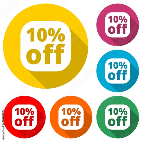 Coupon design, sale icon 10%, color icon with long shadow
