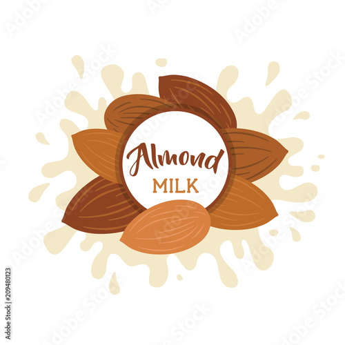 Almond milk splashing effect with almond set.