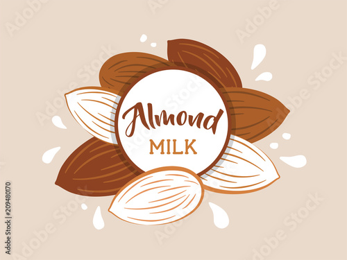 Almond milk splashing effect with almond set.
