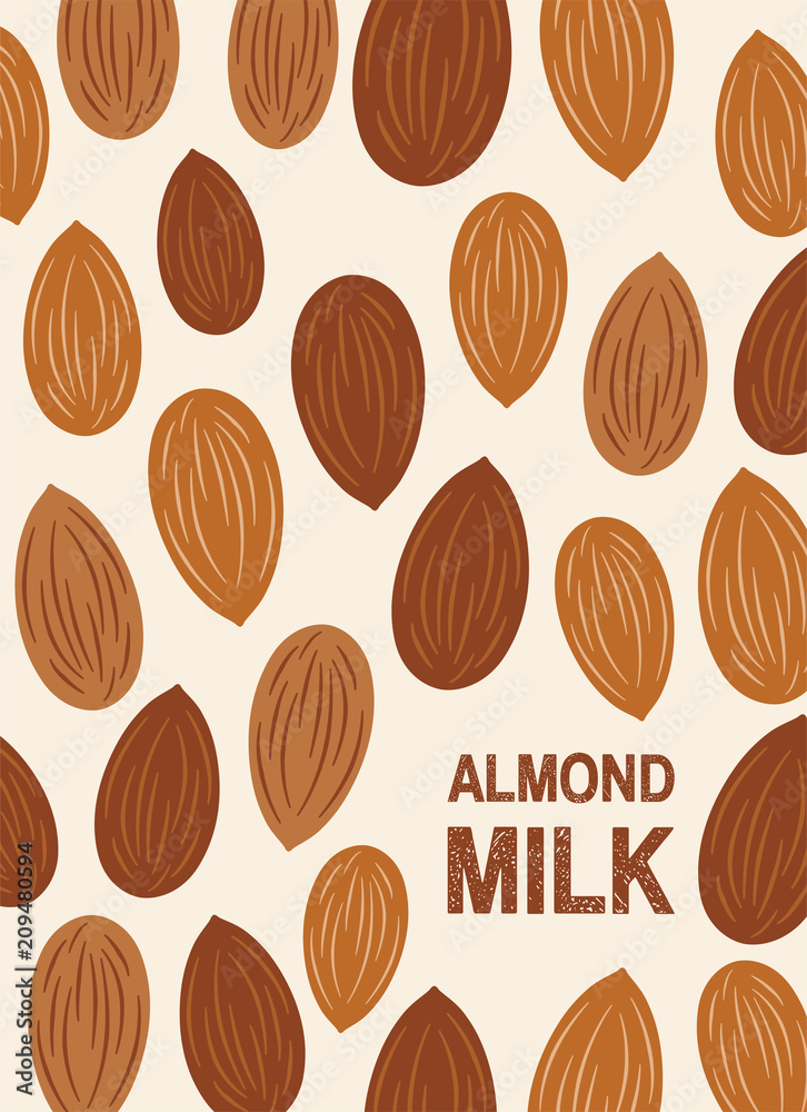 Almond nut vector background seeds of the tree Almond nut vector background seeds of the tree