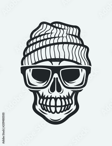 Skull in glasses and hat