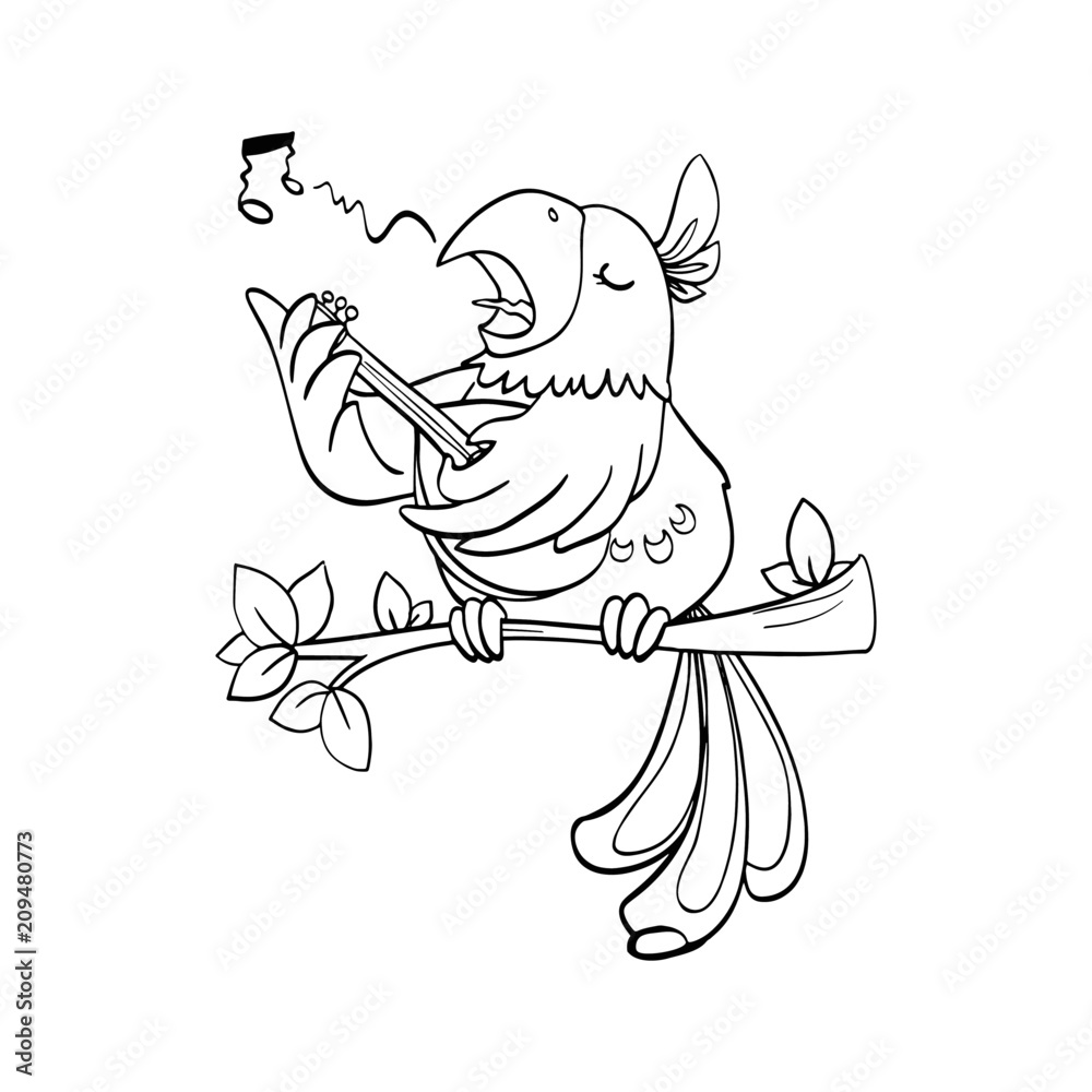 Fototapeta premium Parrot cartoon illustration isolated on white background for children color book