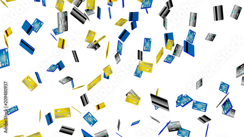 Credit Cards Falling Particles 3D Rendered Graphic UHD