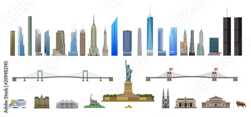 Vászonkép New York City landmarks set, isolated