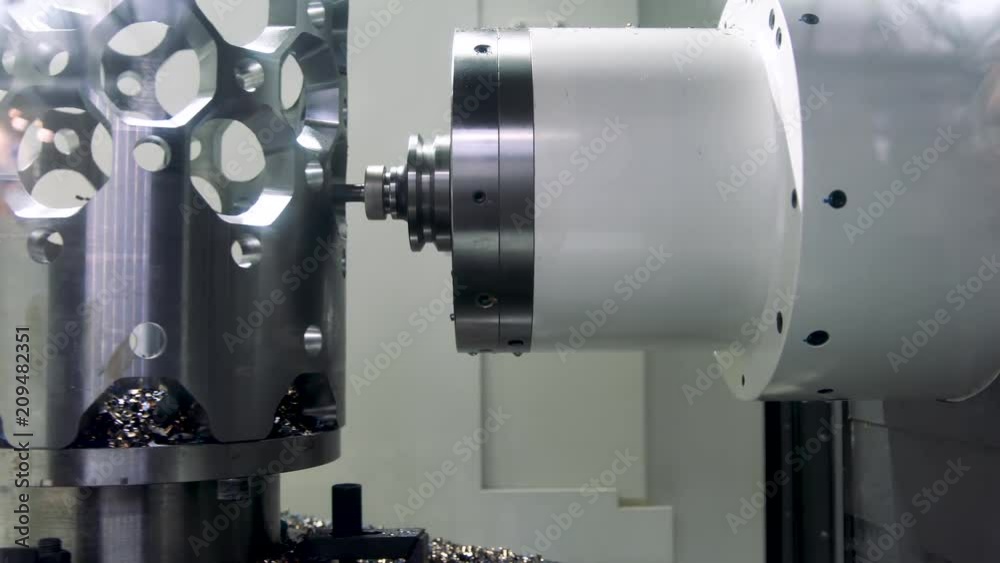 Automated programmed machine for metal processing. CNC milling machine. Lathe turning lathe. 4K