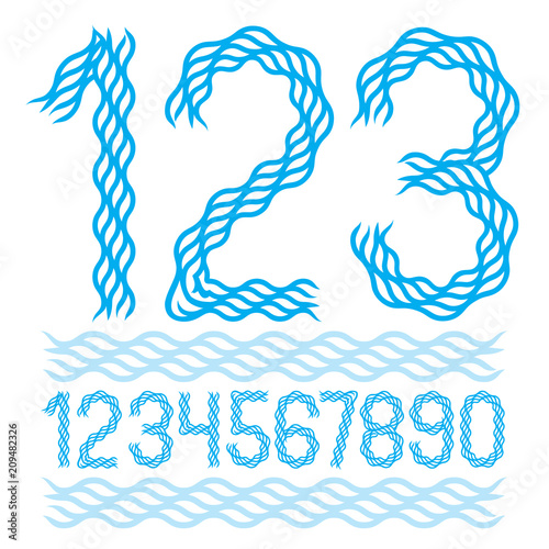 Vector modern numbers collection made with abstract flowing rhythm wave lines, for use as poster design elements